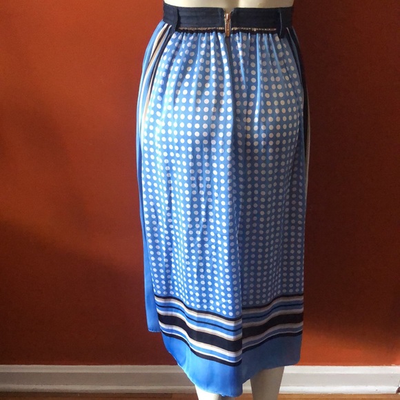 Michael Kors Blue White Polka Dot High Waisted Size 0 Long Skirt - Picture 5 of 5